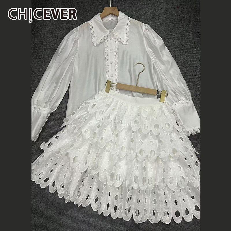Winter Wear Clothes - CHICEVER Solid Hollow Out Skirt Suit