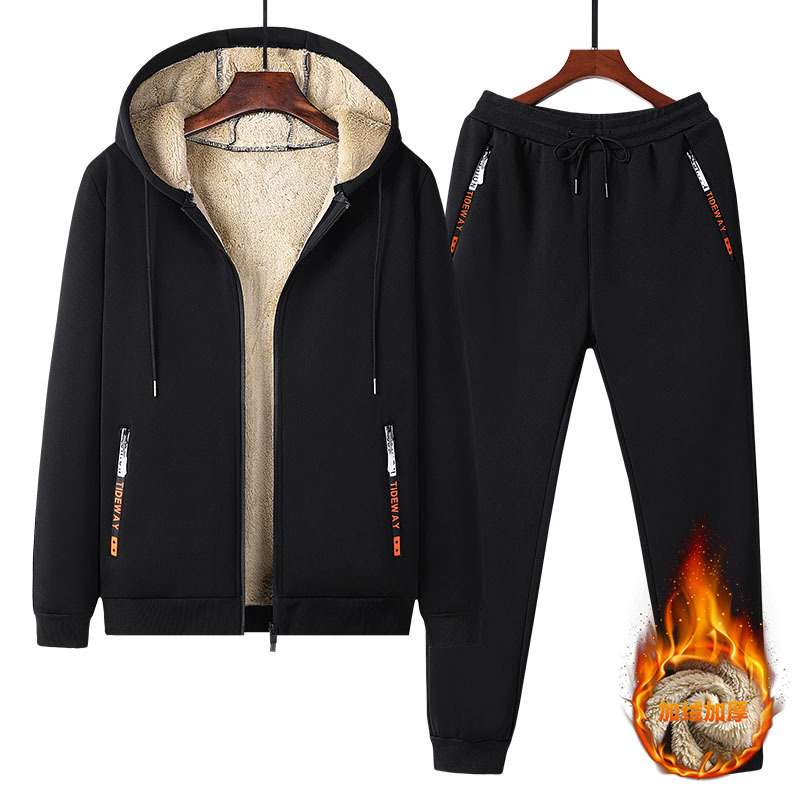 Fleece Hoodie Lined - Men Lamb Fleece Lined Tracksuit Thick