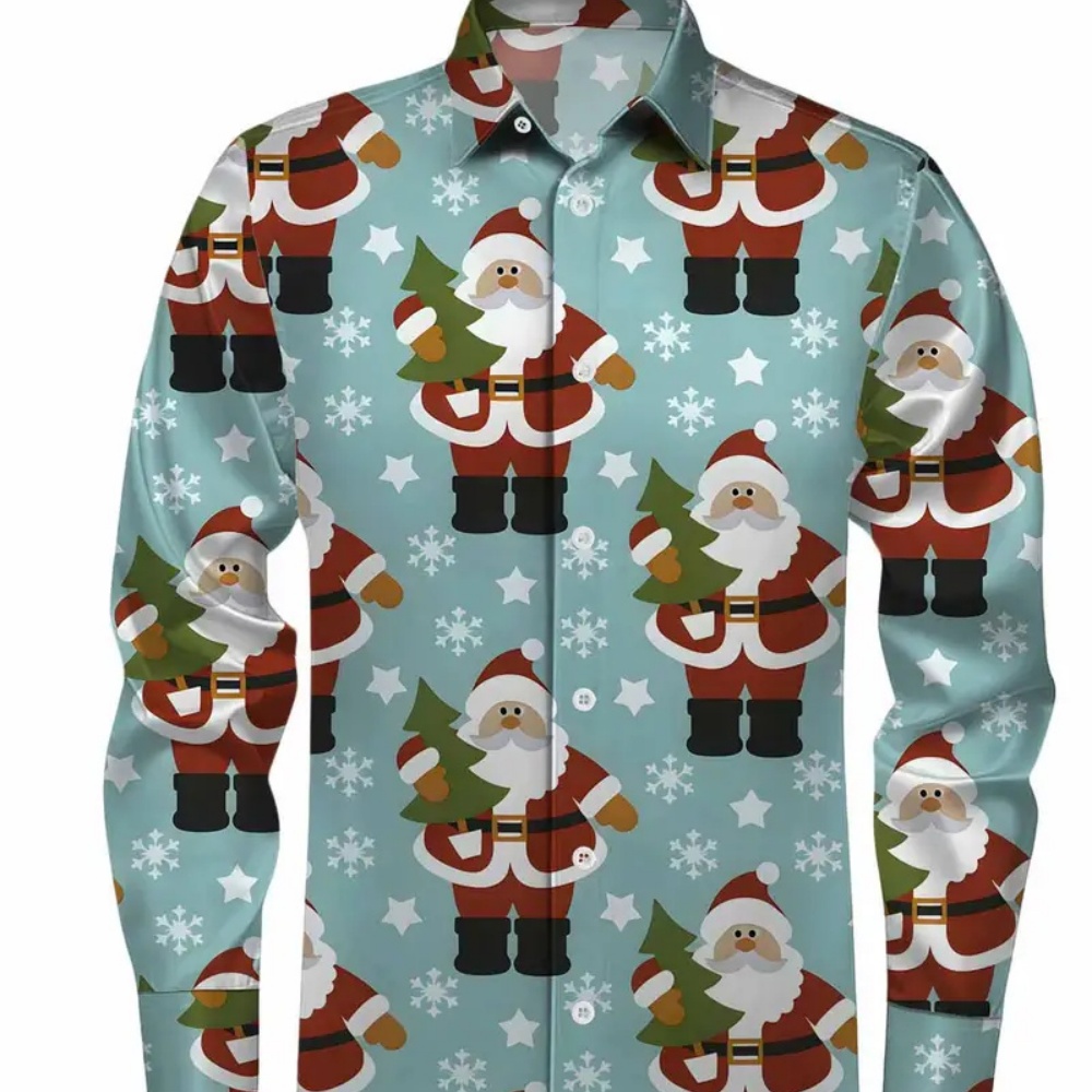 Winter Clothing Ideas - Men's Long-Sleeved Christmas Printed Shirt Lapel