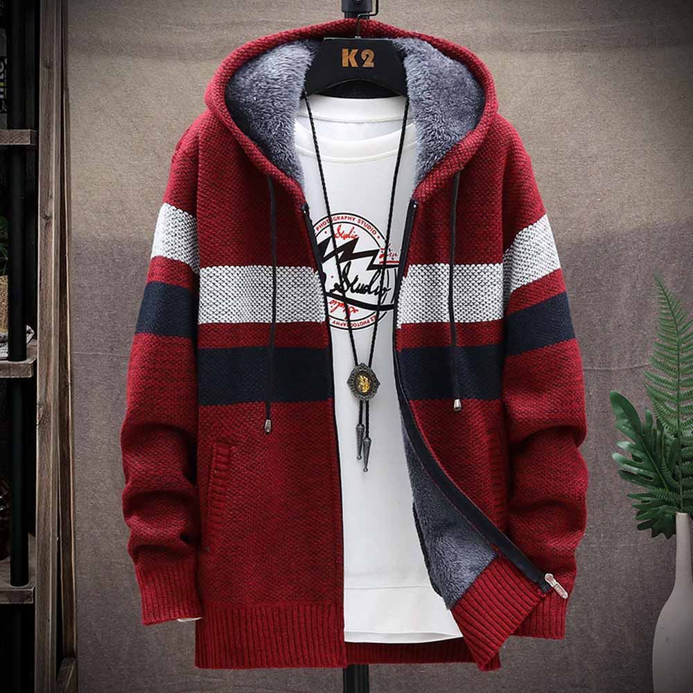 Men's Striped Sweater Coat Thi - Fleece Hoodie Lined recension och pris