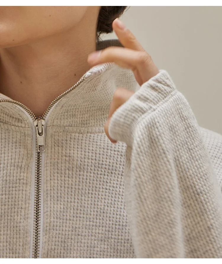 Cotton Waffle Zip Up Hoodies K - Winter Clothing Aesthetic recension och pris