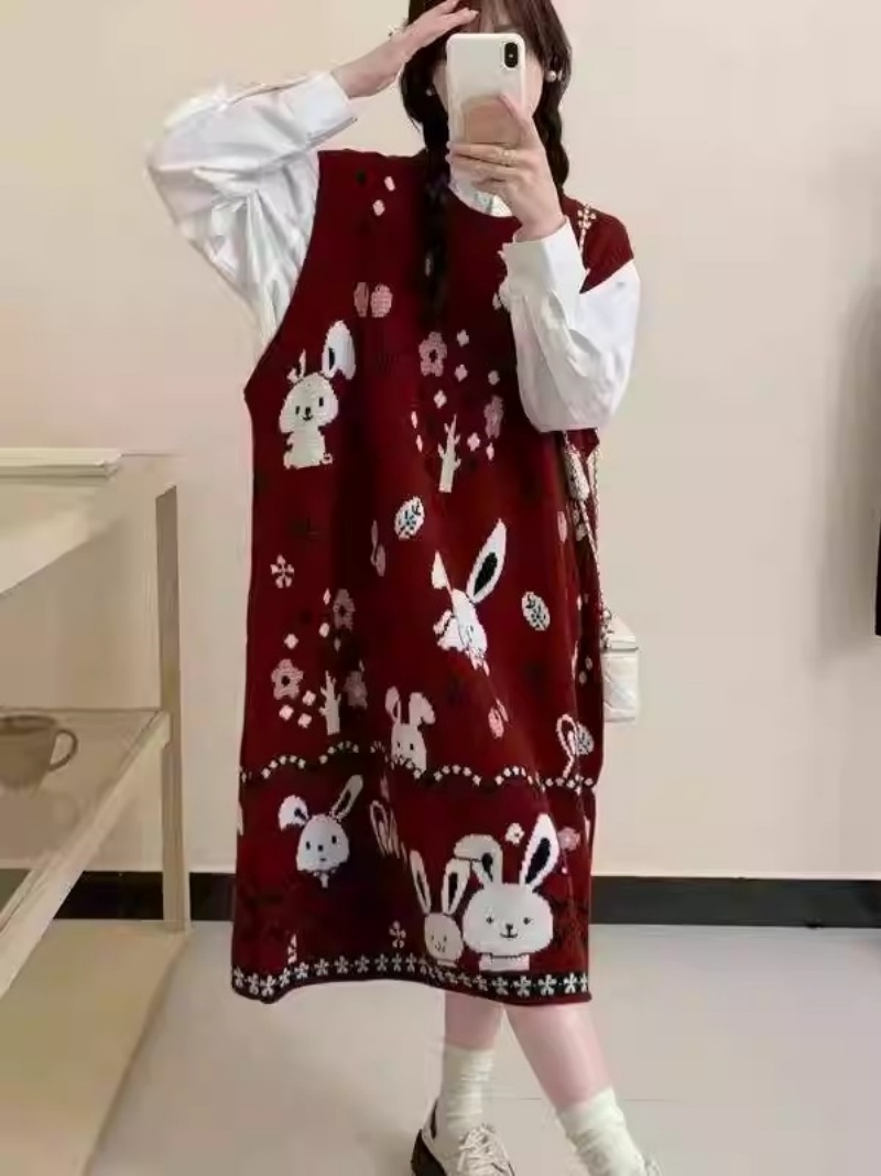 Lazy Cartoon Sweater Vest Dres - Winter Clothing Trends 2025 Women'S recension och pris