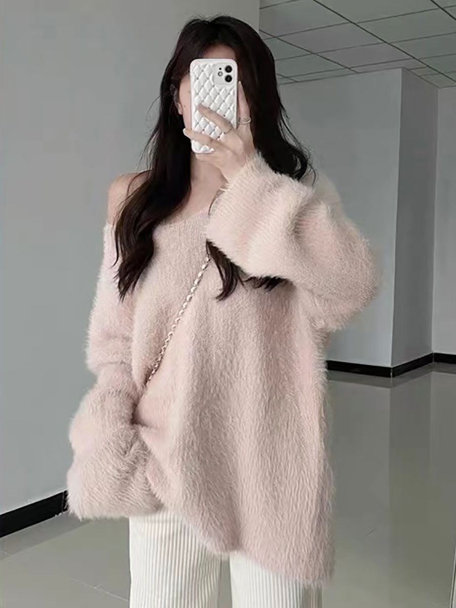 Pullovers Women Pink V-neck Au - Winter Clothing Aesthetic recension och pris