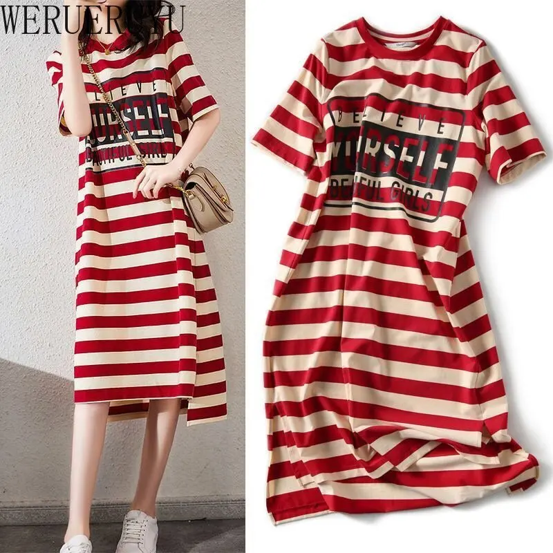 Striped Print Short Sleeve Mid - Winter Clothing Aesthetic recension och pris