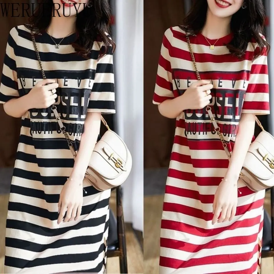 Striped Print Short Sleeve Mid - Winter Clothing Aesthetic recension och pris